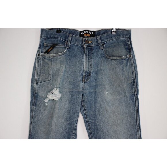 Ariat Mens 33 x 30 Rebar M4 Low Rise Bootcut Distressed Jeans O956 - Picture 2 of 6